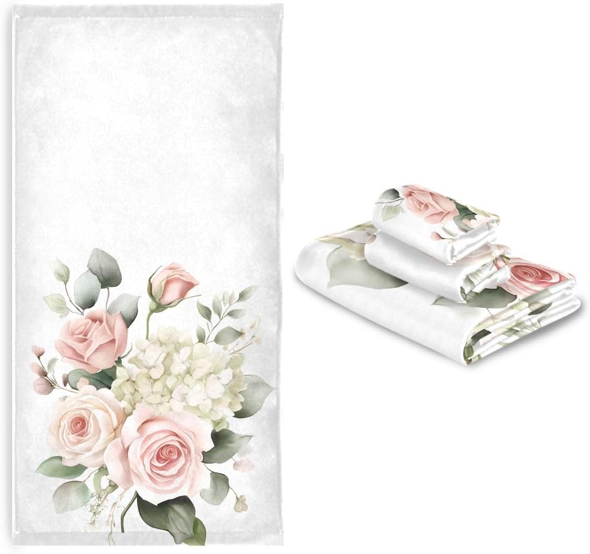 Bolaz 3 Piece Bath Towel Set Pink Rose Hydrangea