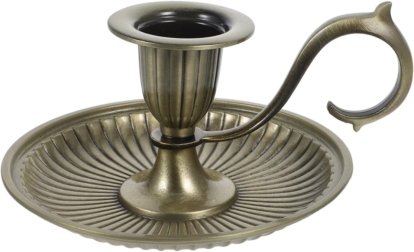 Healifty Vintage Bronze Candlestick Holder with Handle