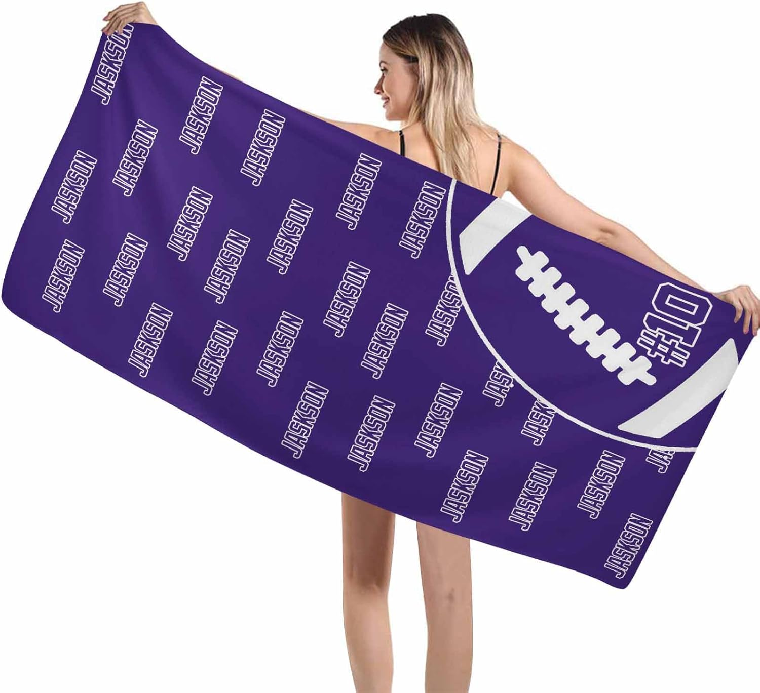 Artsadd Personalized Dark Purple Rugby Beach Towel
