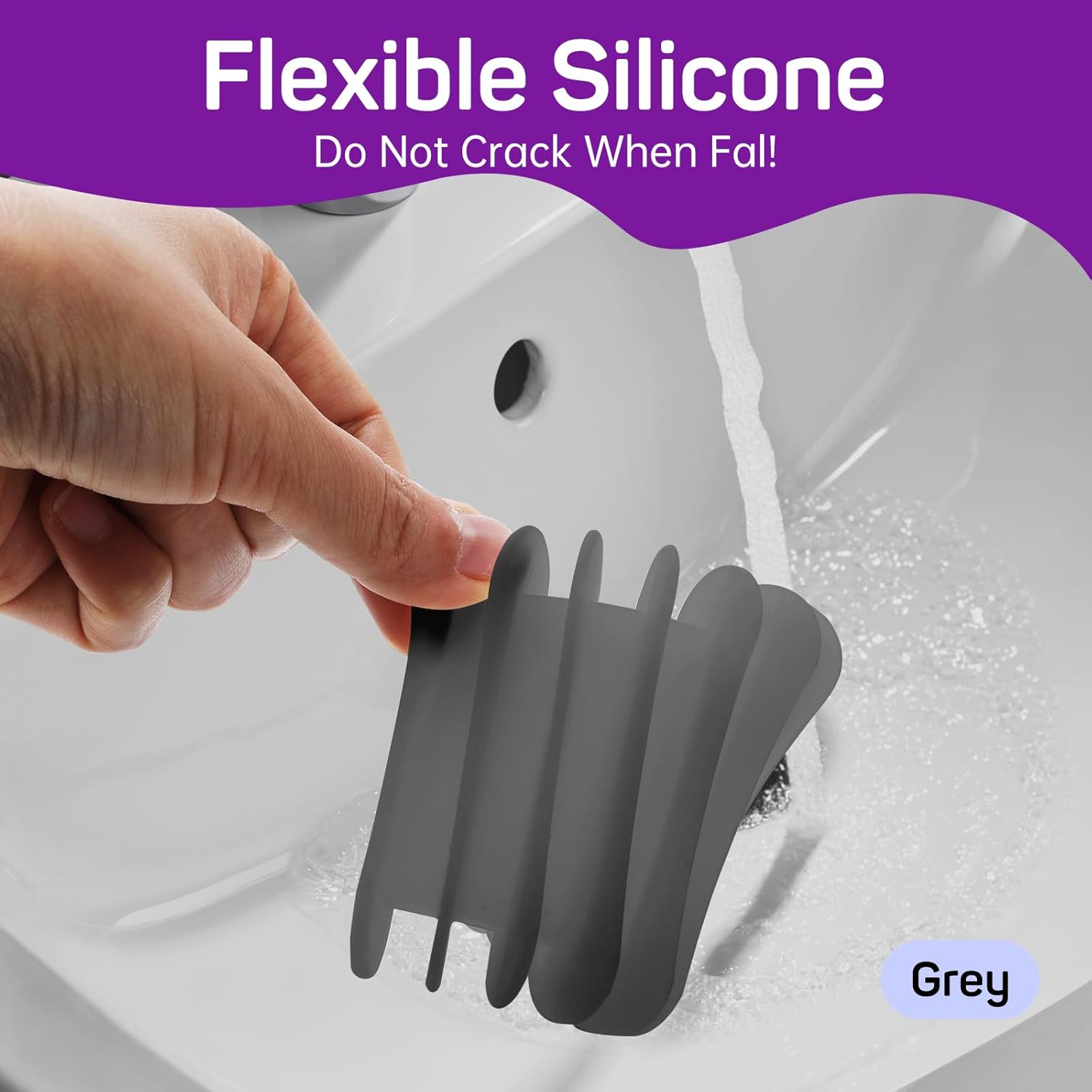 2 Pcs Self Draining Silicone Soap Holder - Waterfall Design Grey