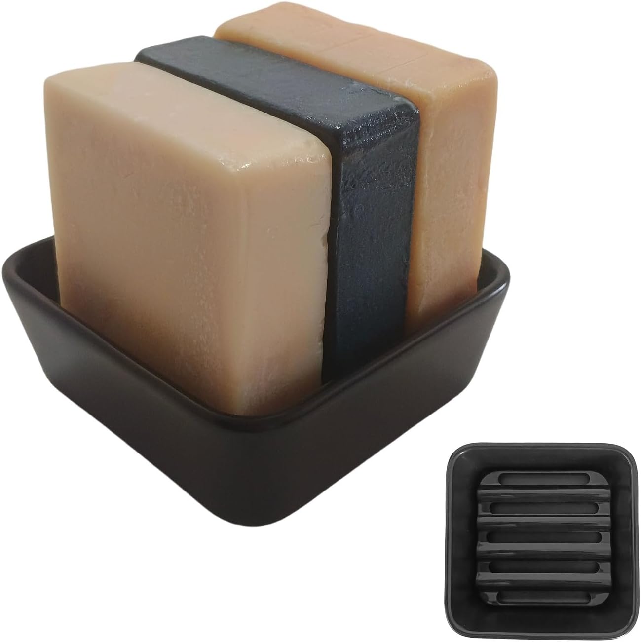 Vonpri Ceramic Soap Dish Square Drainage Holder for Bathroom and Kitchen