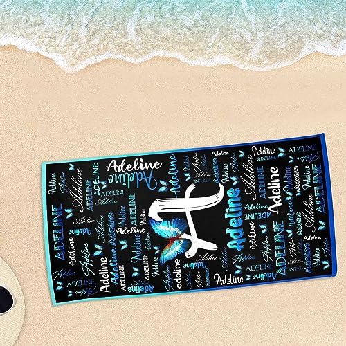 Artsadd Personalized Blue Butterfly Beach Towel with Initials
