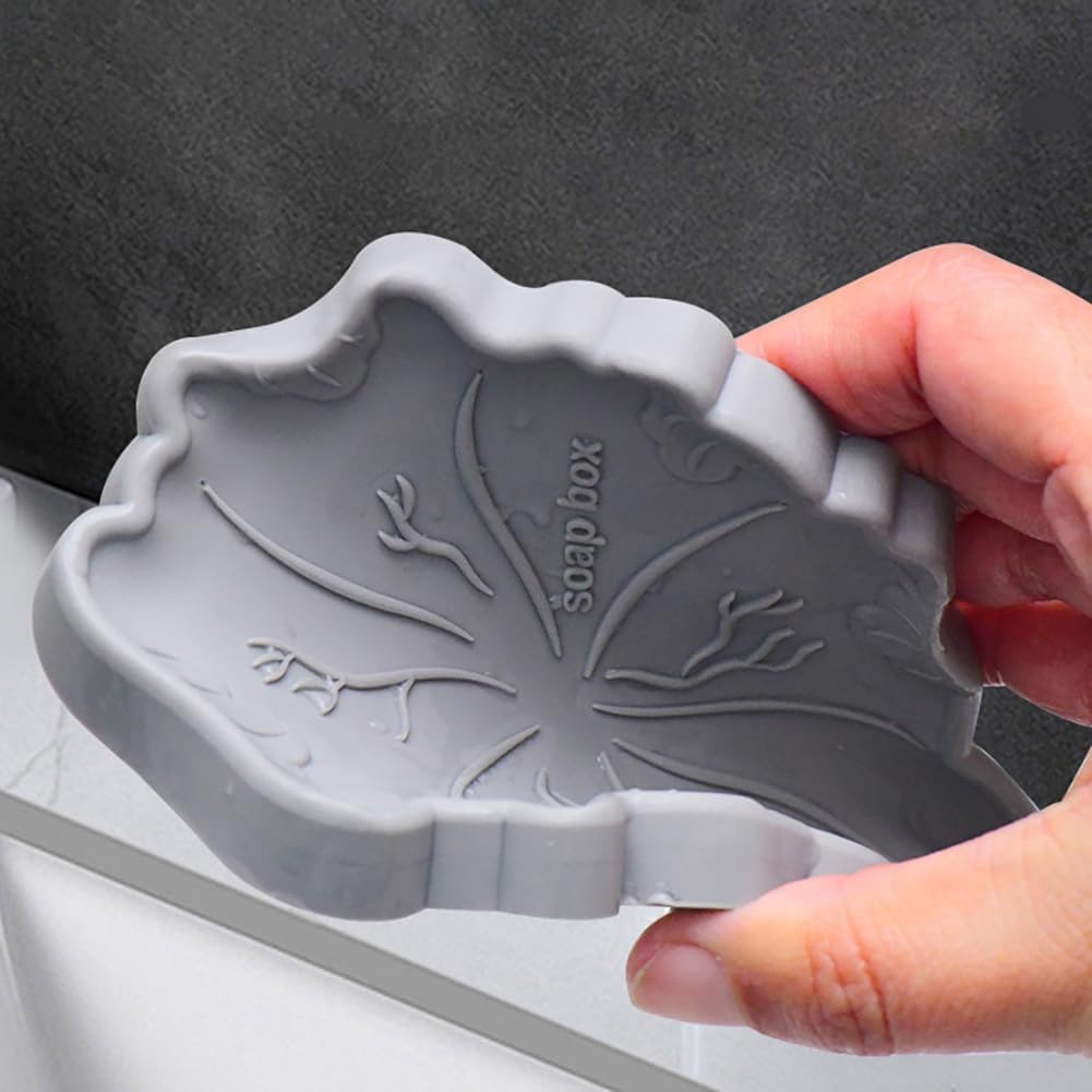 Creative Silicone Soap Holder Lotus Leaf Shape Non Slip Self Draining Light Grey