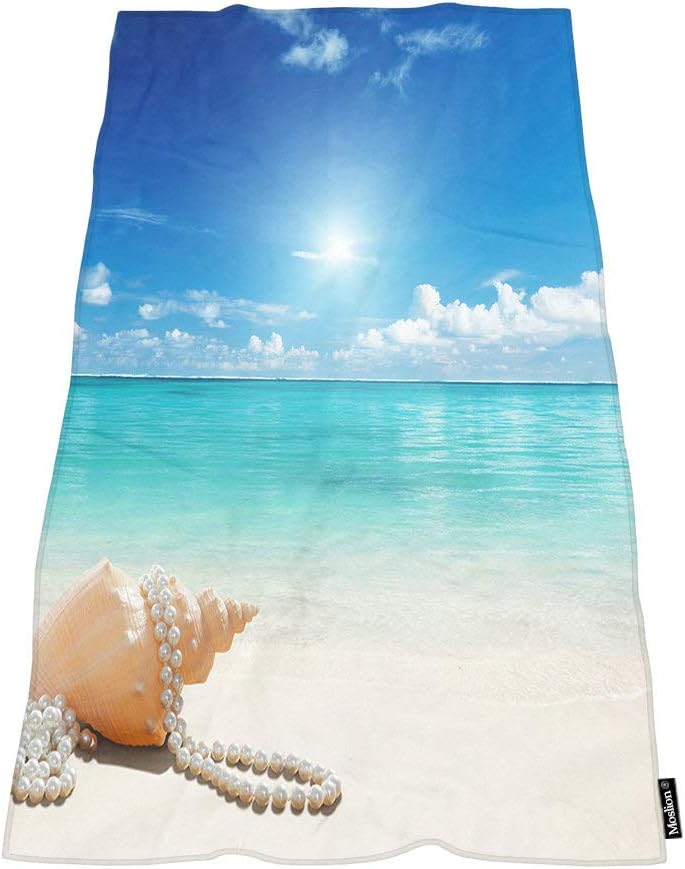 Comfy Bath Towel Turquoise Seashells Pearls 64x32 Inches