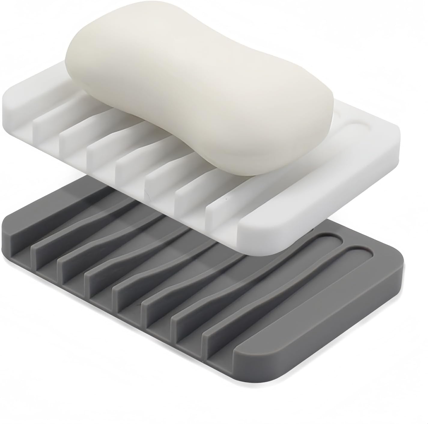 Self-Draining Silicone Soap Dish for Bathroom Gray and White