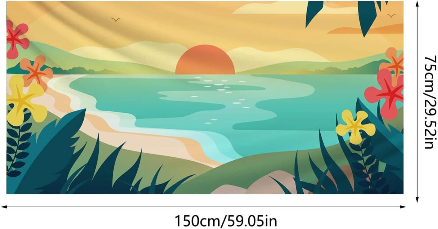 Beach Towel Microfiber with Sun and Sunset Pattern