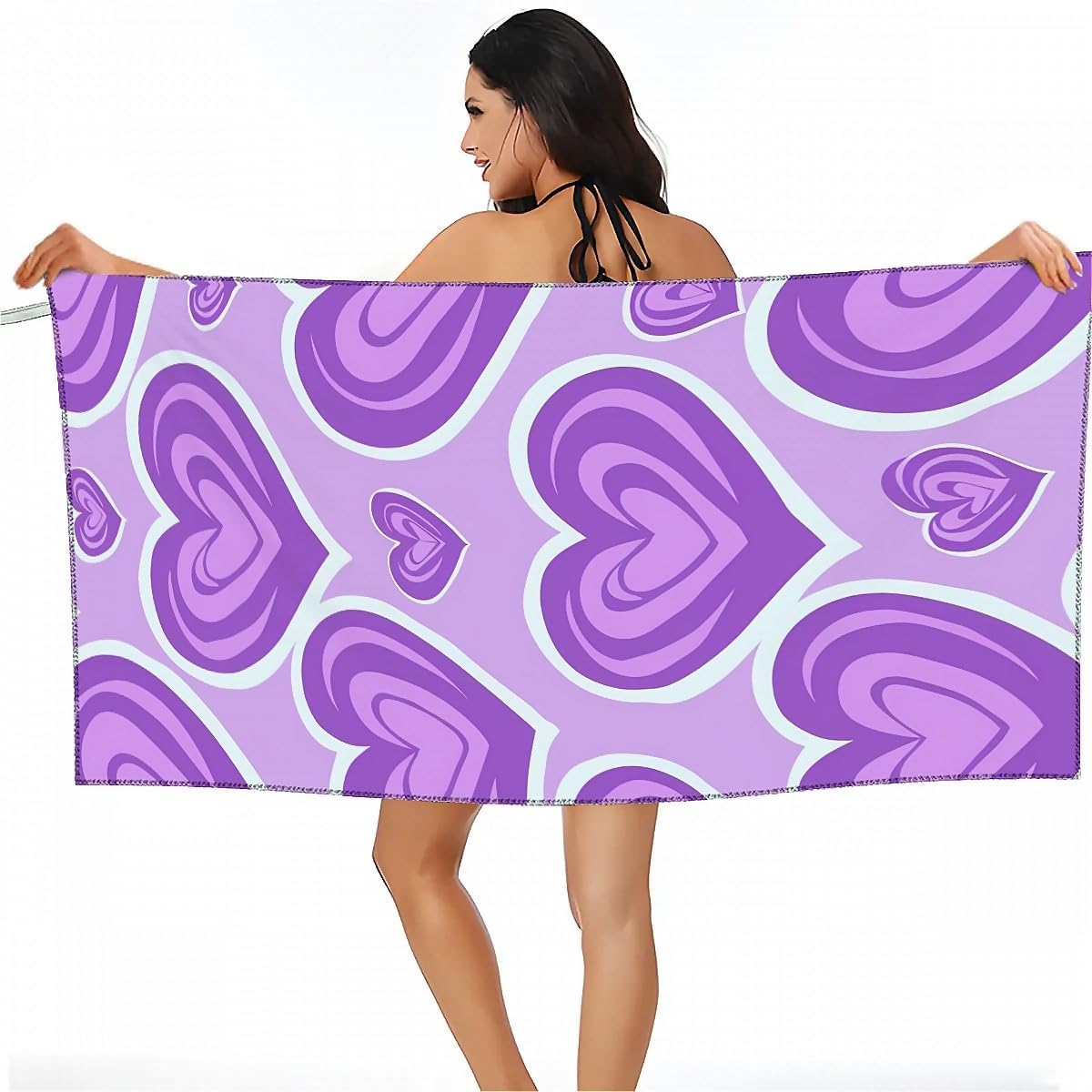 Cute Purple Heart Fluffy Oversized Beach Towel 32x64 Inch