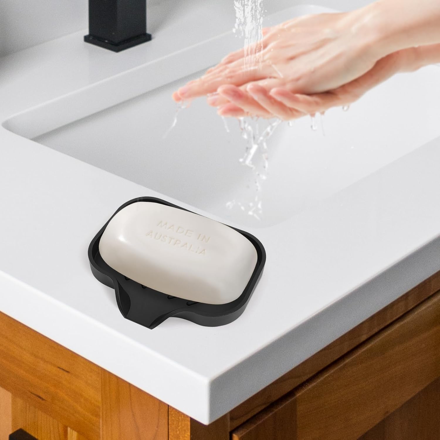 Premium Silicone Soap Dish with Drain Spout - Multifunctional Sink Organizer