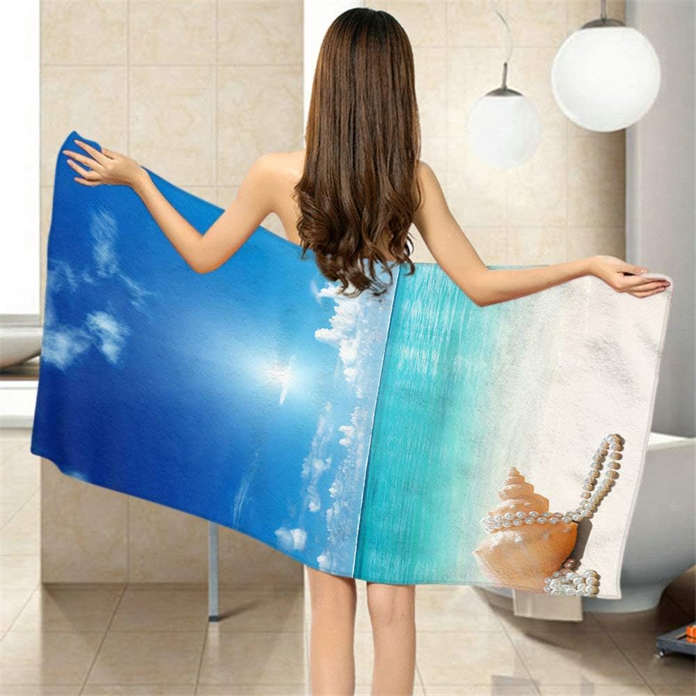 Comfy Bath Towel Turquoise Seashells Pearls 64x32 Inches