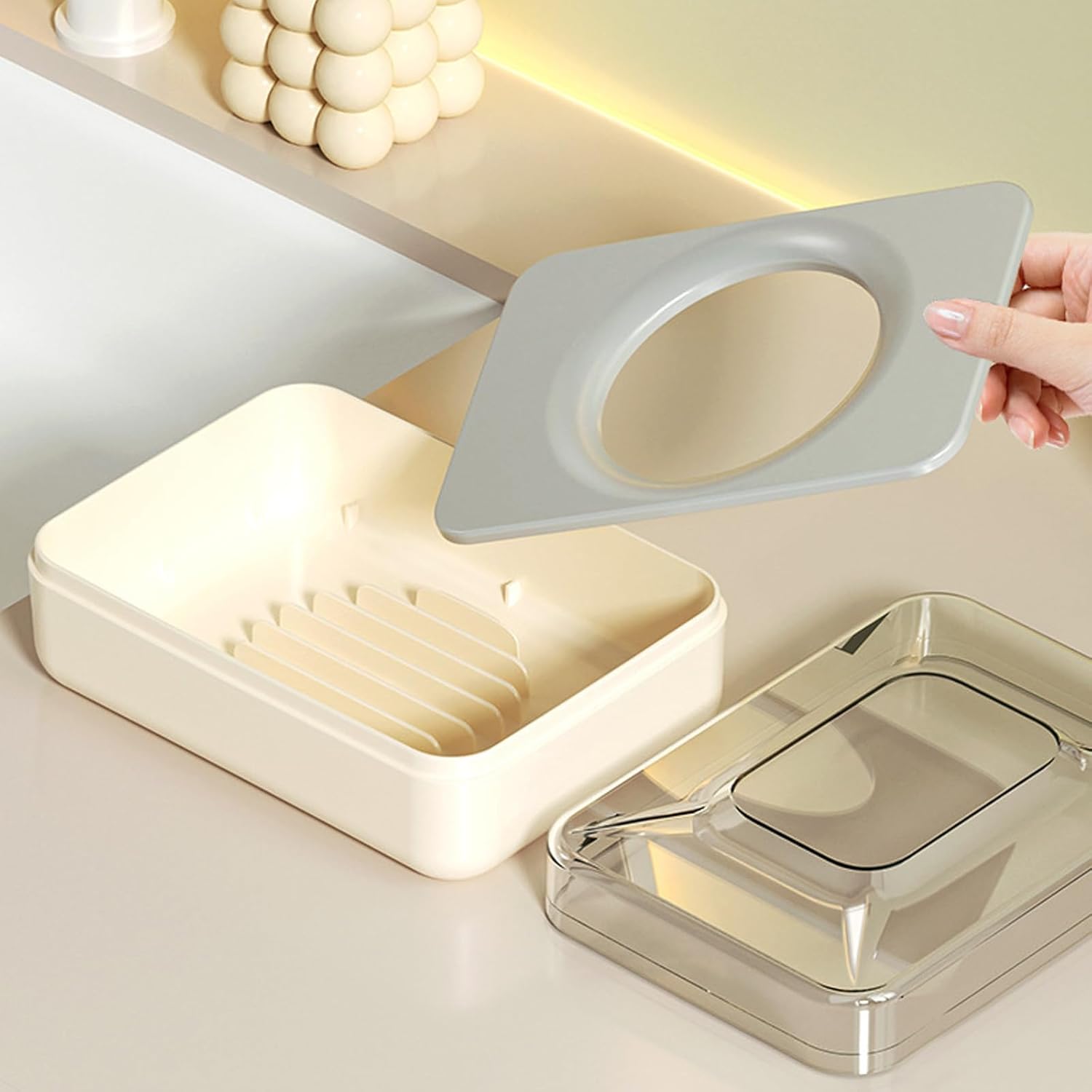 ZEXKENS PET Soap Dish with Drain Rack and Lid 1