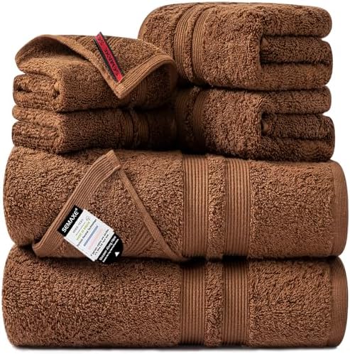 SEMAXE 6-Piece Towel Set Cafe Brown 600GSM 100 Cotton