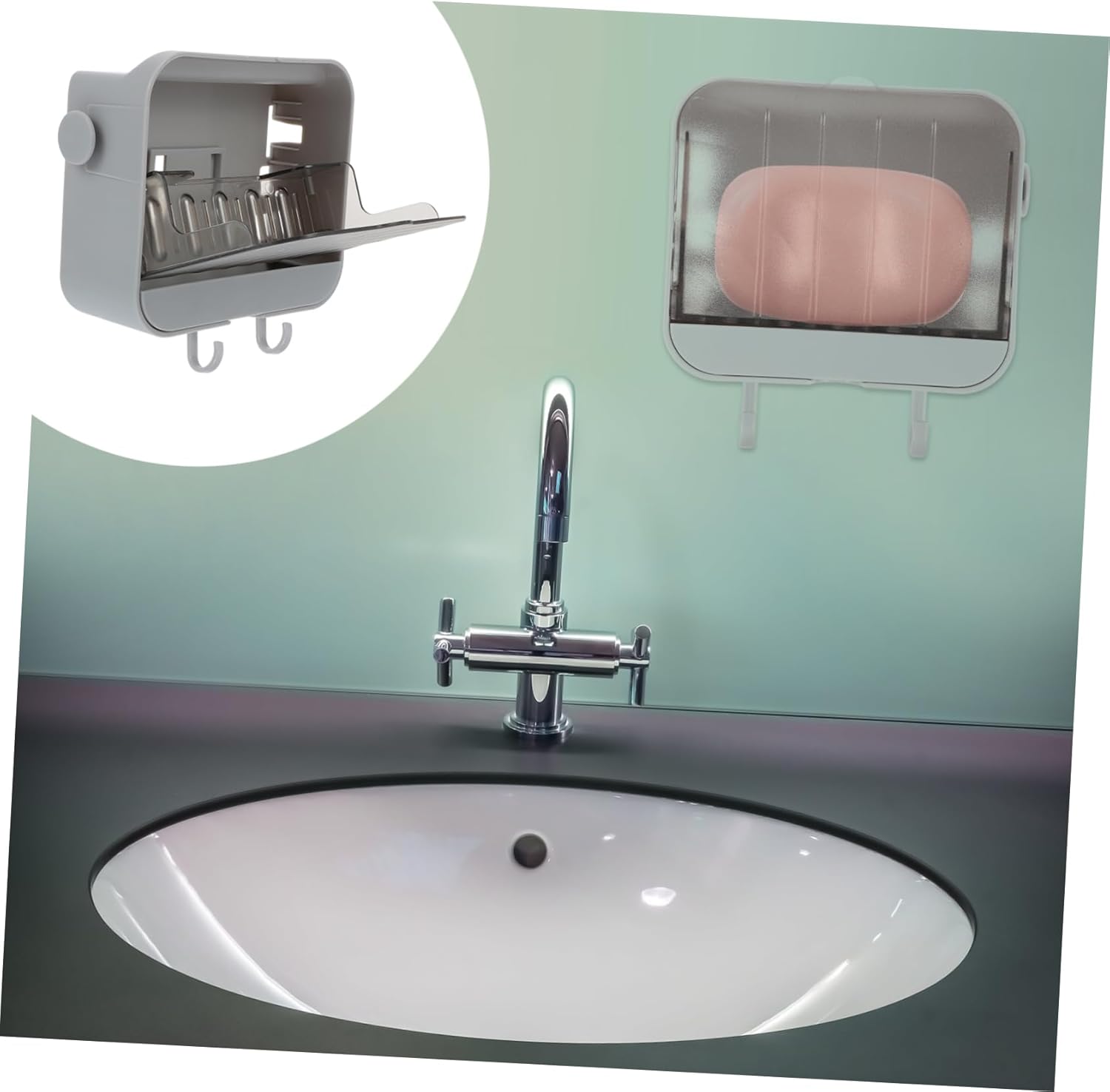 MAGICLULU 2 Hook Wall Mount Soap Dish for Bathroom and Kitchen