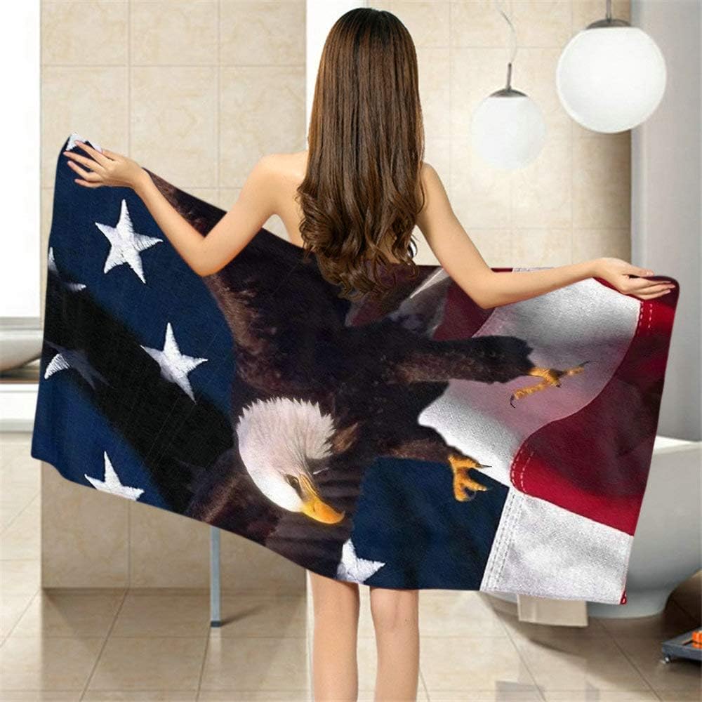 Moslion Soft Bath Towels with USA Flag and Bald Eagle Design 1