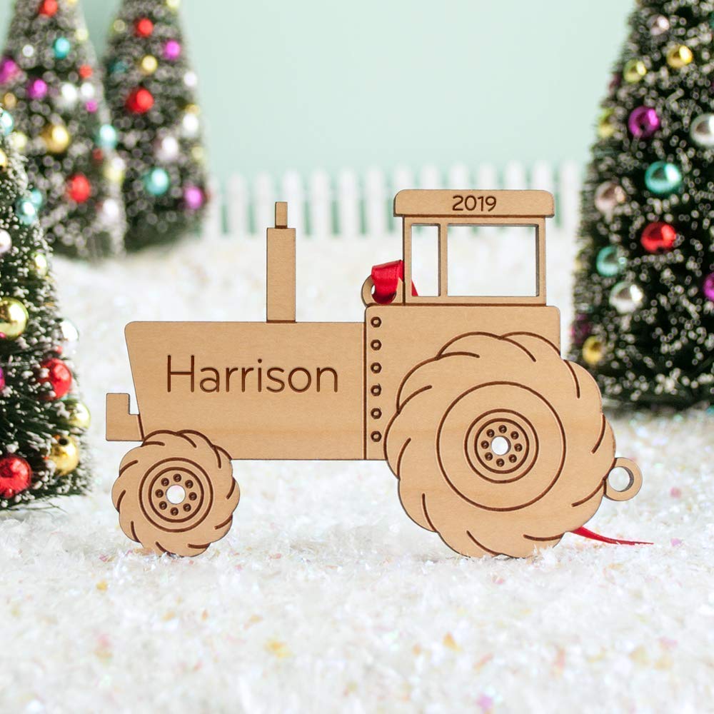 Tractor Farm Ornament Personalized Babys First Christmas 2024 Wood Handmade