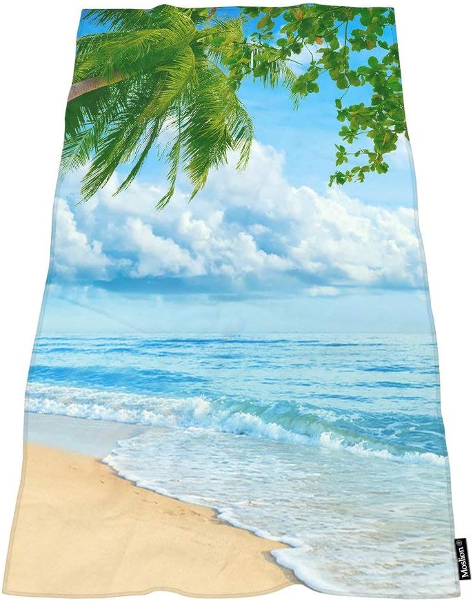 Moslion Soft Bath Towel with Vibrant Blue Sea Design