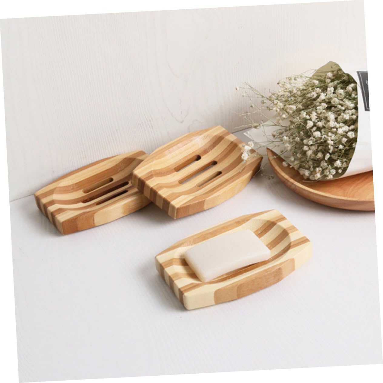 1pc Natural Wood Soap Dish Retro Design Holder for Bathroom Kitchen