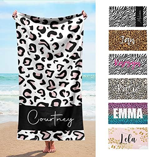 Custom Beach Towel - Leopard Print Cotton Poly Blend 30x60 Inch Personalized Name Initials
