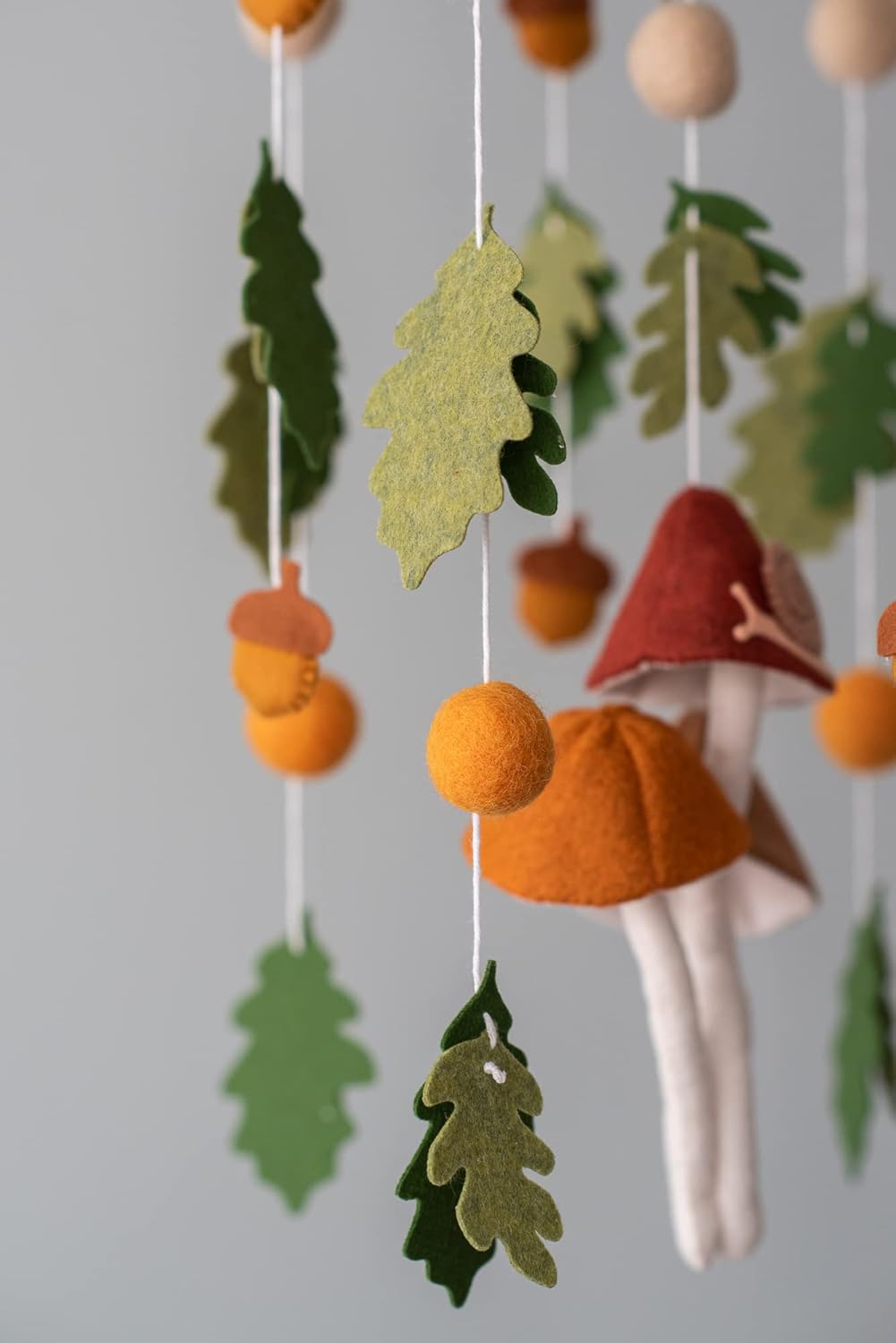 Handmade Mushroom and Leaf Baby Crib Mobile