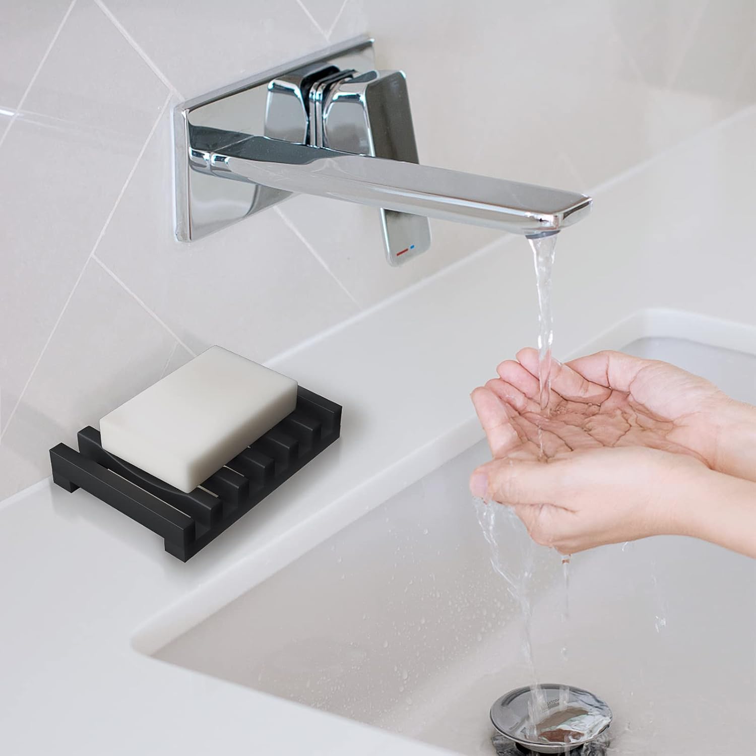 ALIMOTA Soap Tray Case Holder 2 Pcs Silicone Drainer for Bath