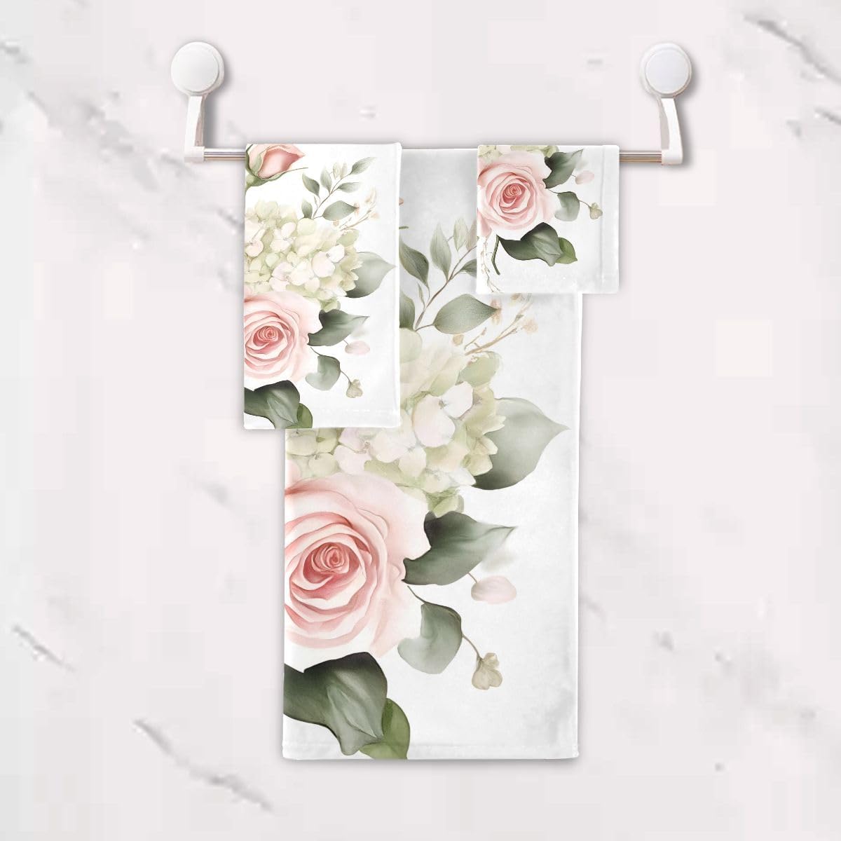Bolaz 3 Piece Bath Towel Set Pink Rose Hydrangea