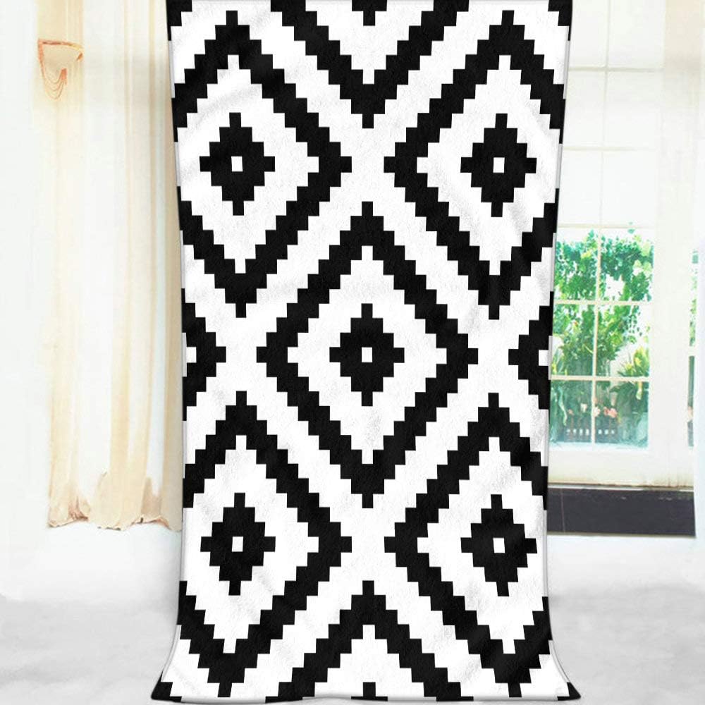 Comfy Bath Towels Black and White Diamond Grid 64x32 Inches