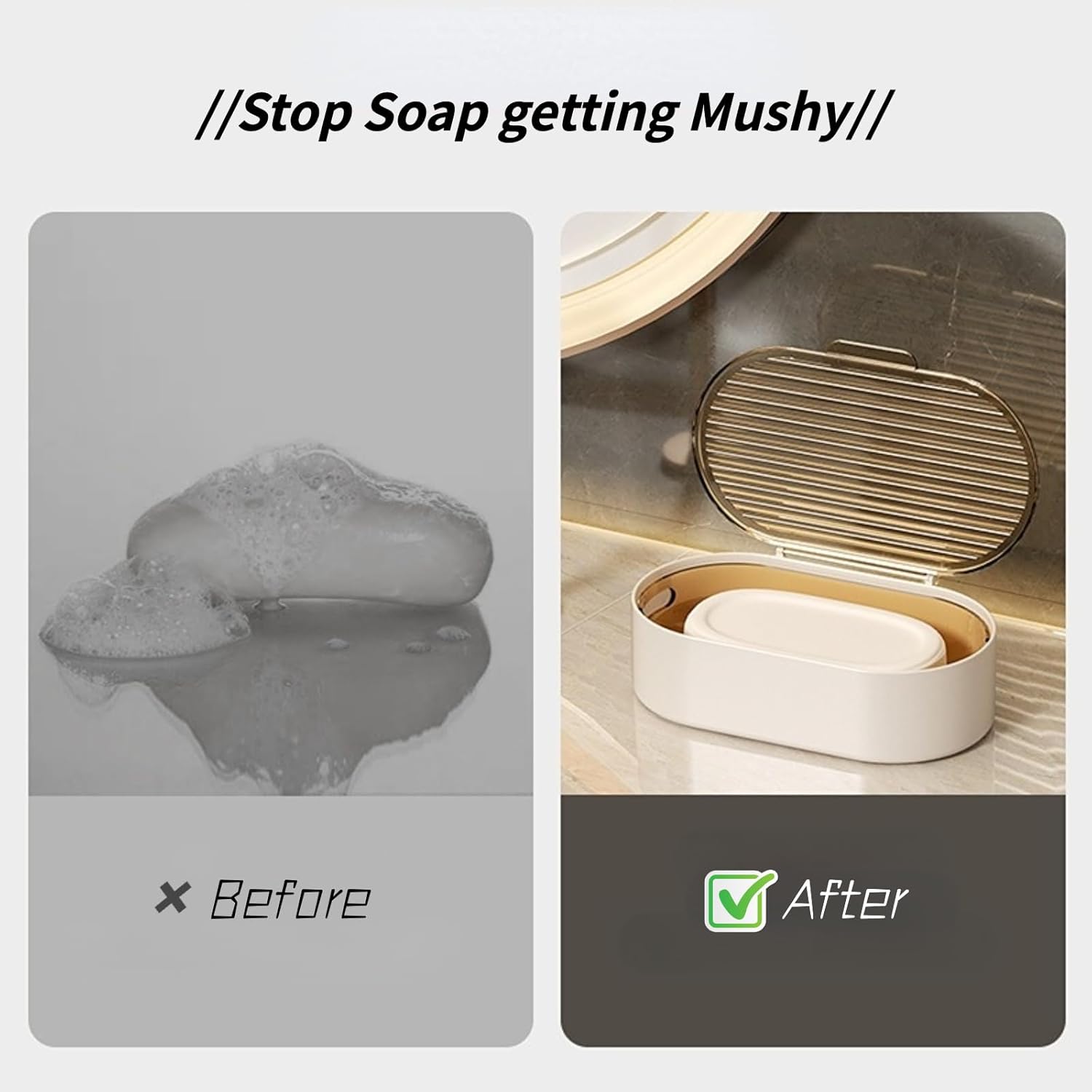 Elegant Grey Soap Dish with Drain and Lid 1