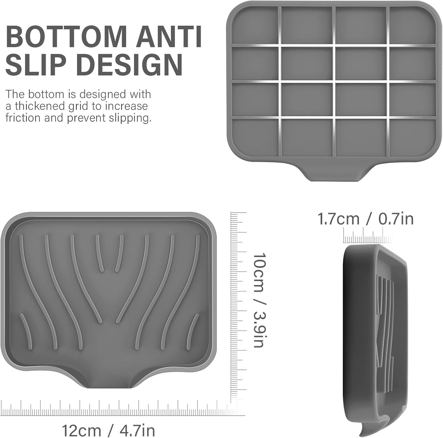 2PCS Self Draining Soap Holder Grey