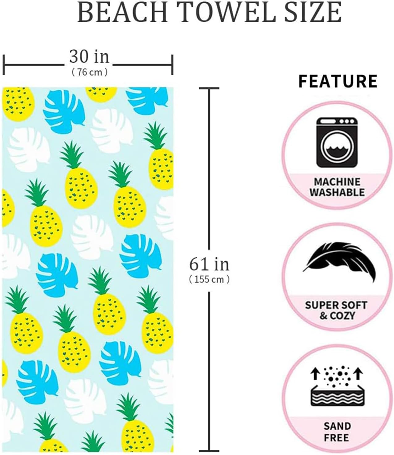 VEBERO Oversized Beach Towel 30x60 Inch Quick Dry