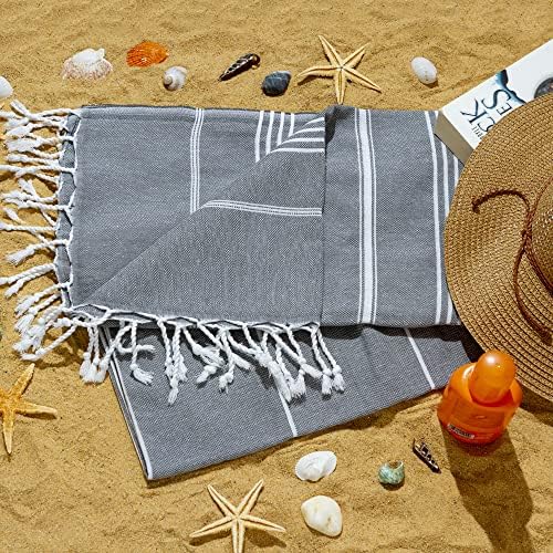 Aegean Concept Turkish Beach Towel 37x77 Inches Soft Quick Dry Packable Anthracite