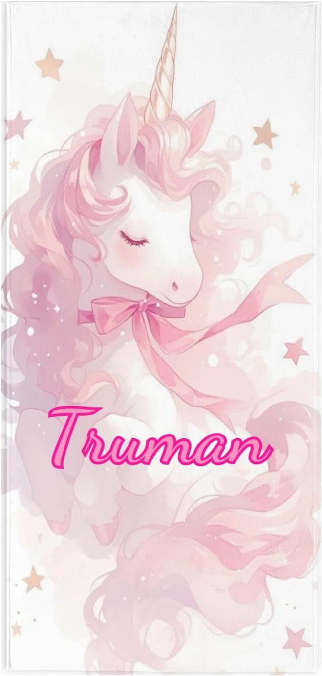 RAMULEN 2025 Custom Beach Towel with Name Striped Unicorn