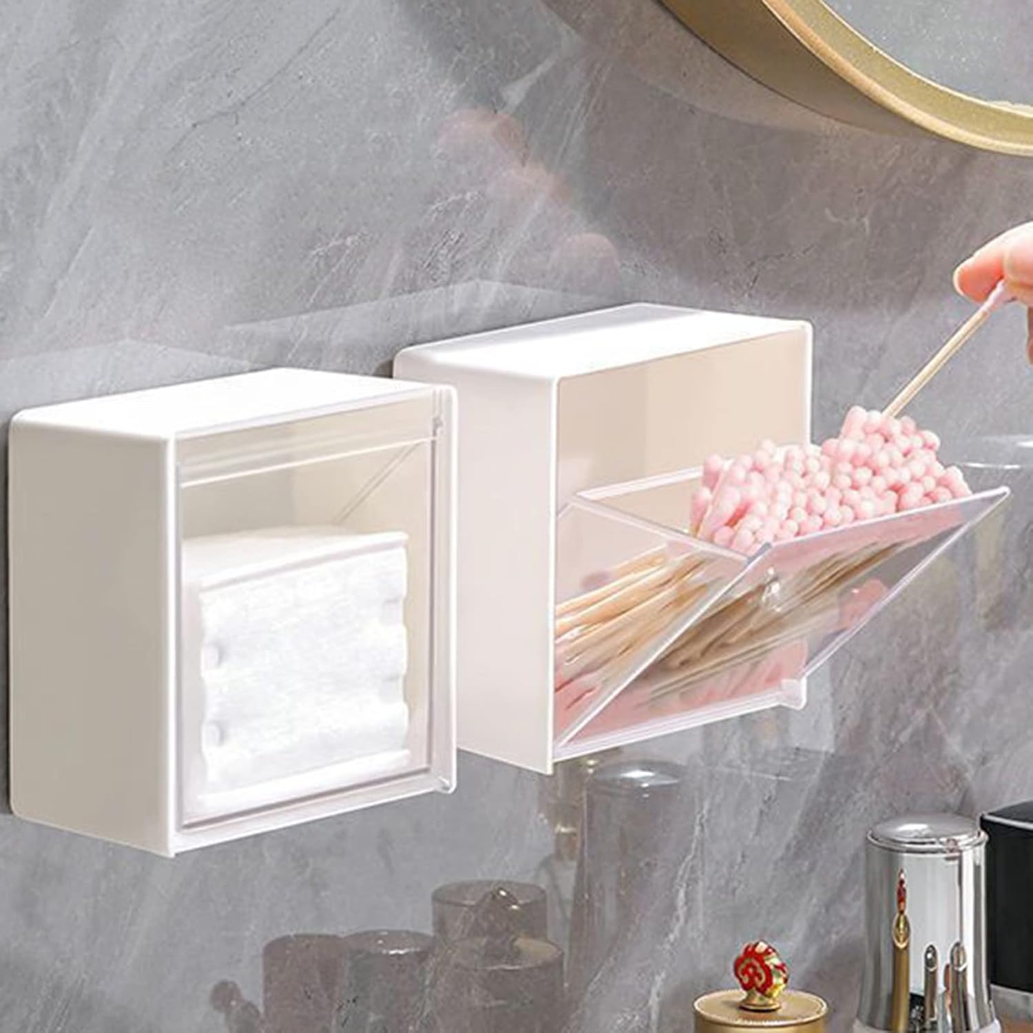 Bluelans Bathroom Organizer Qtips Cotton Balls Swabs Hair Band Holder