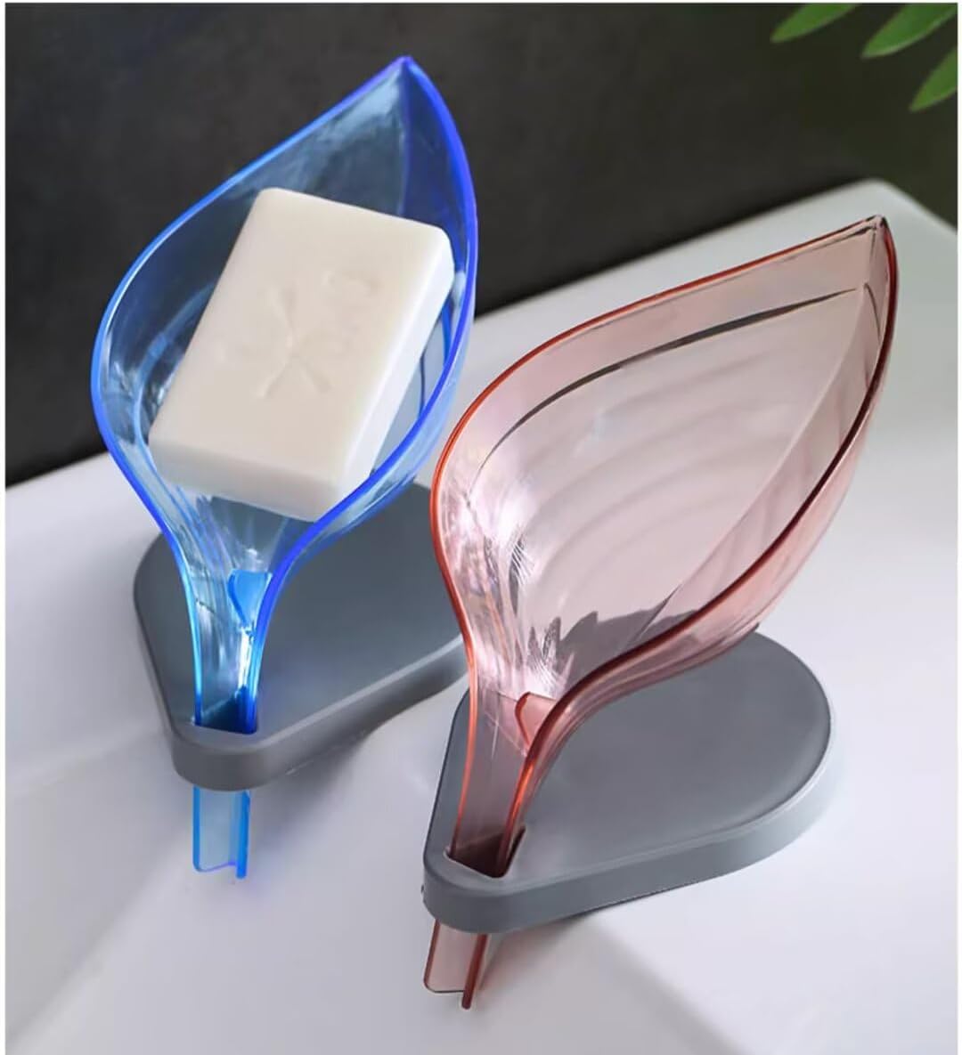 FABEILAI Leaf Shape Soap Holder with Suction Cup Self Draining and Easy Clean