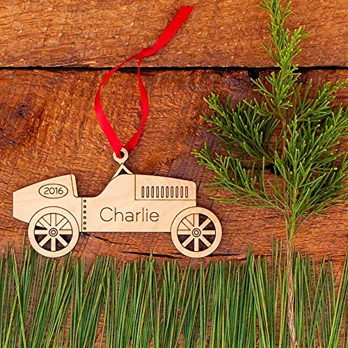 Race Car Ornament Personalized Babys First Christmas 2024 Wood Handmade