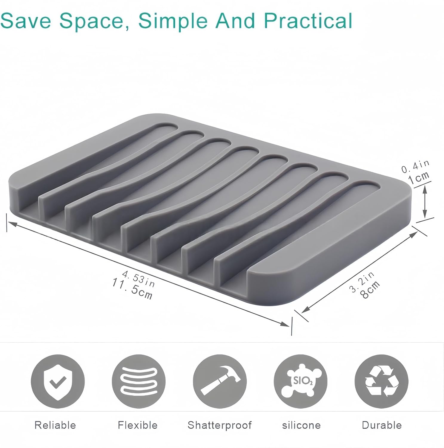 Self-Draining Silicone Soap Dish for Bathroom Gray and White