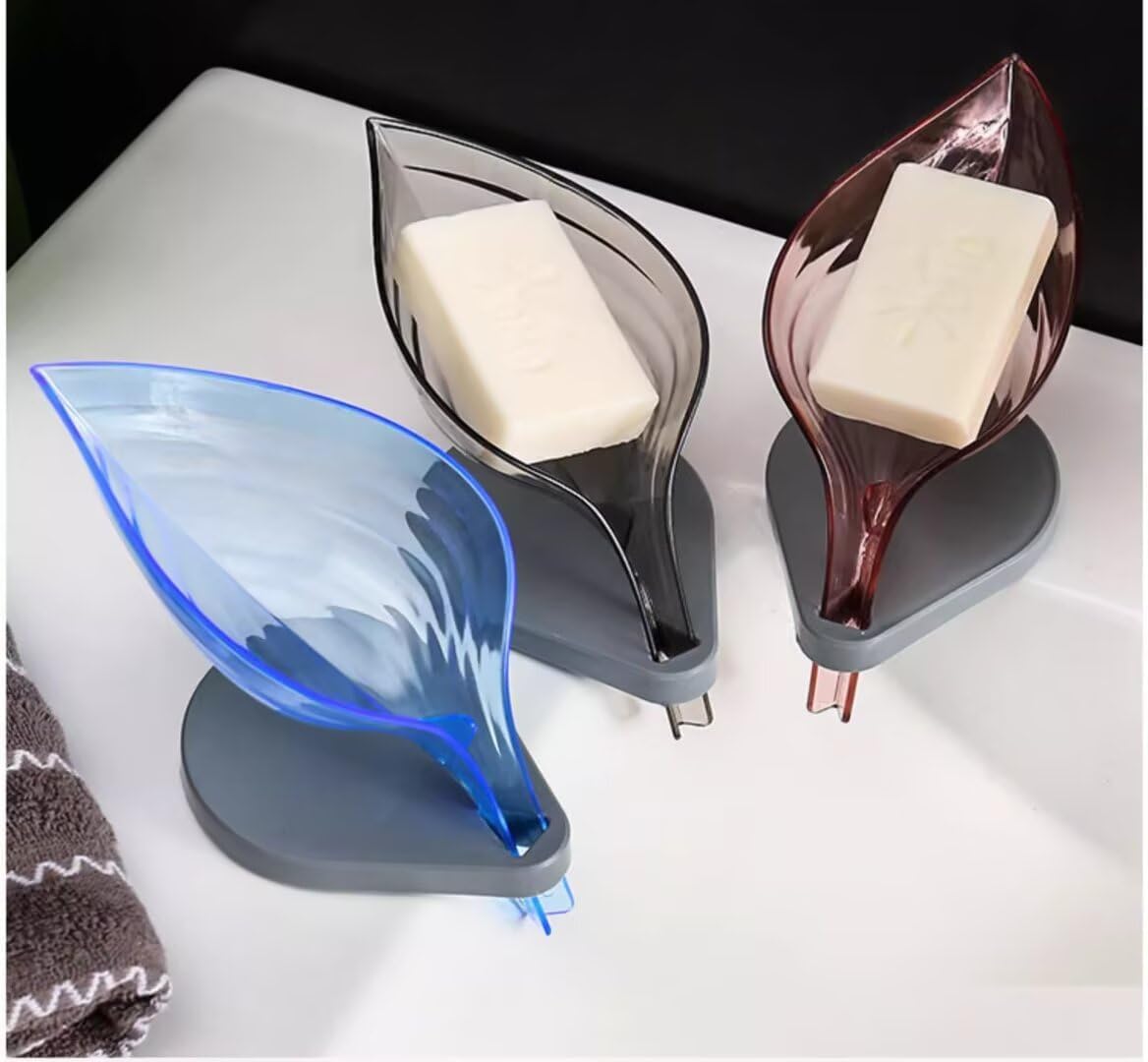 FABEILAI Leaf Shape Soap Holder with Suction Cup Self Draining and Easy Clean