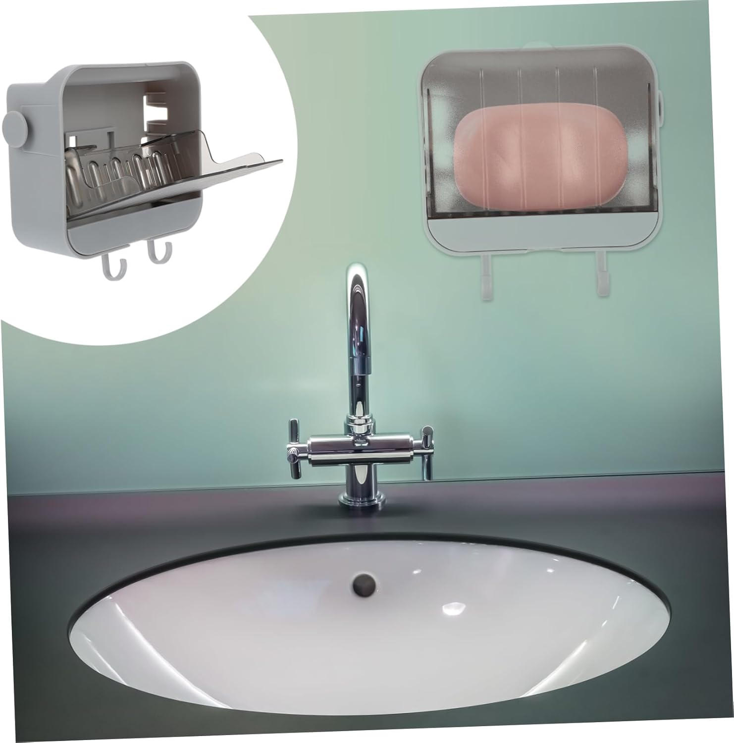 Convenient Storage Mounted Soap Dish With 2 Hooks Waterproof Ventilated Design
