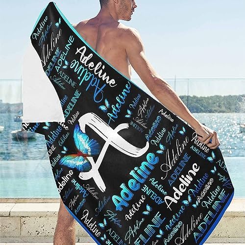Artsadd Personalized Blue Butterfly Beach Towel with Initials