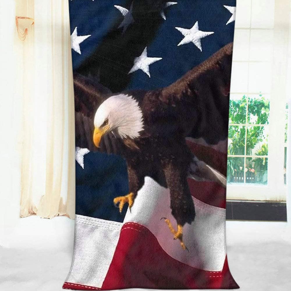 Moslion Soft Bath Towels with USA Flag and Bald Eagle Design 1