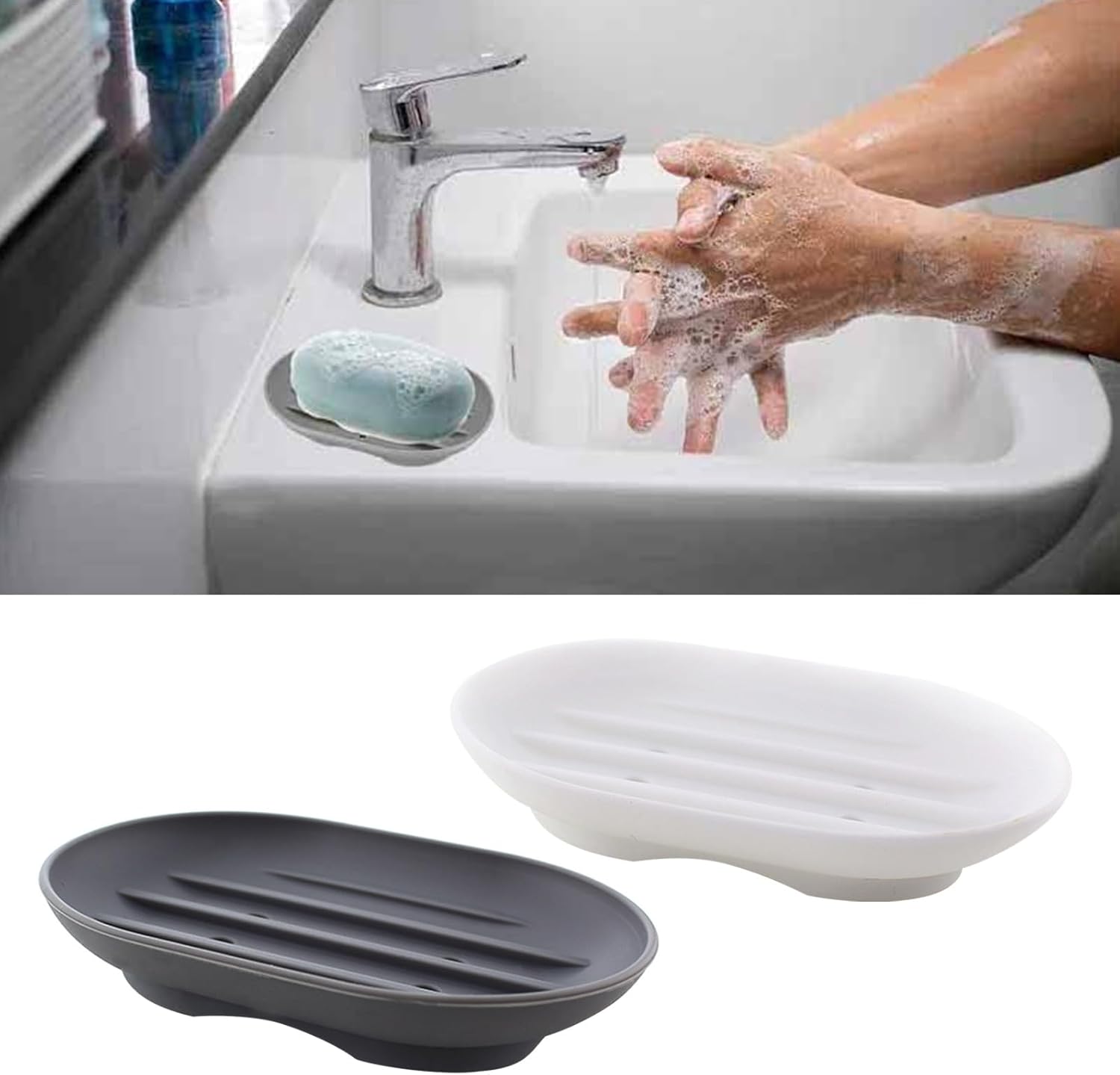 Flexible Silicone Soap Tray 2 Pack for Shower Bath Kitchen