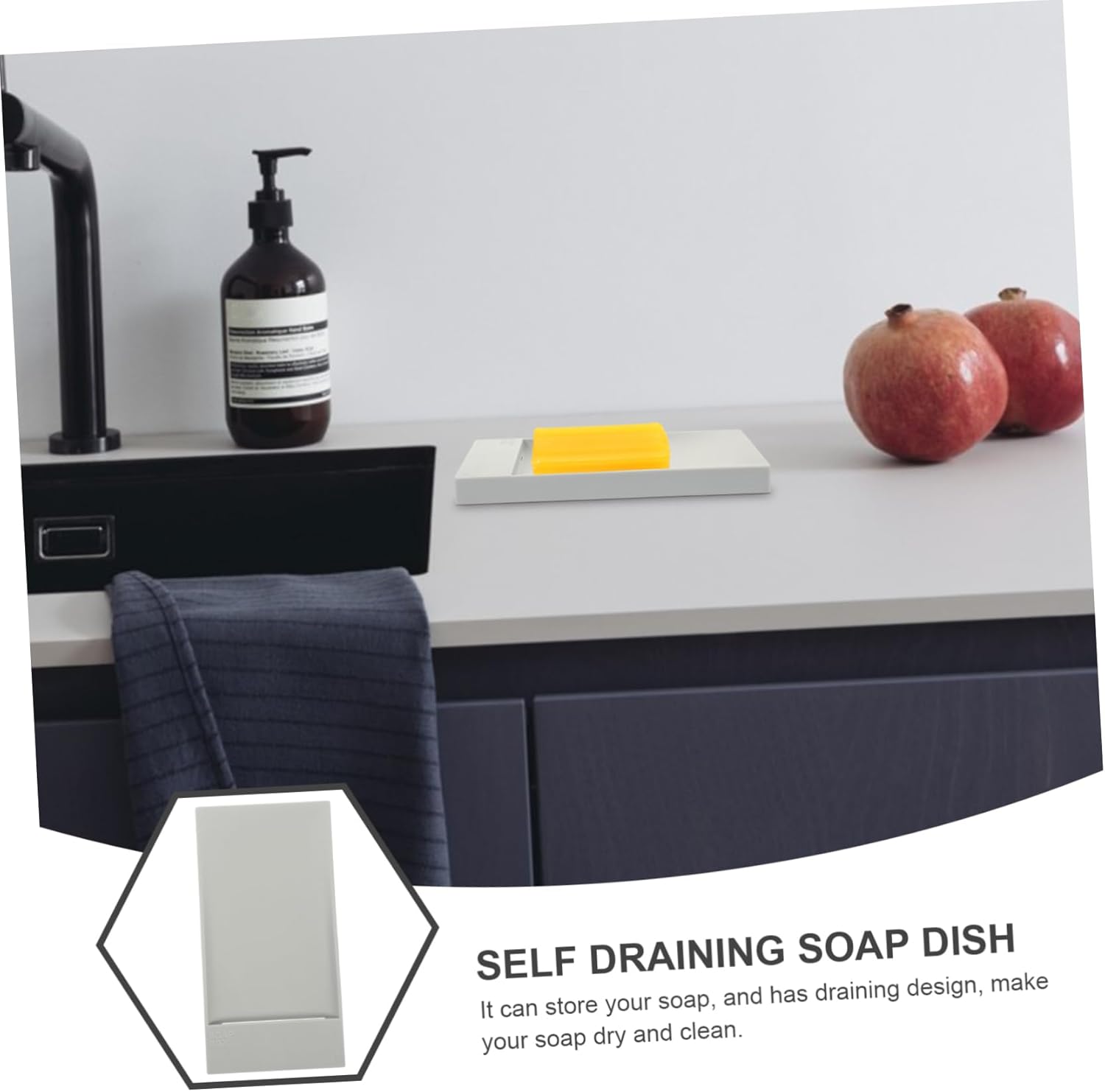 BRIGHTFUFU Gray Soap Holder for Bathroom and Kitchen Countertop
