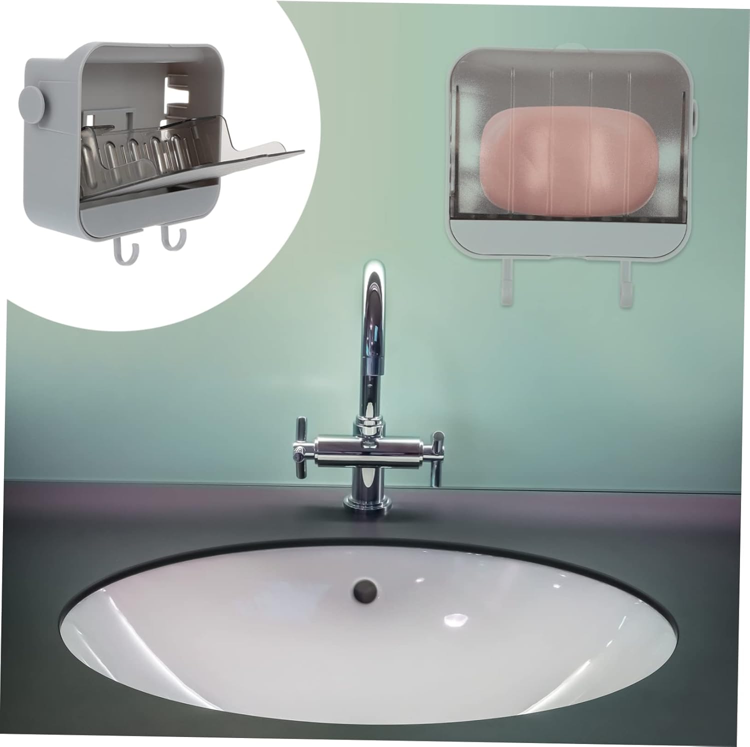 Happyyami 2 Hooks Wall Mount Soap Dish Holder