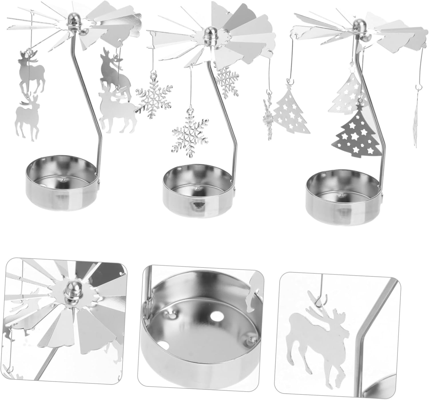 3Pcs Spinning Snowflake Candle Holder for Christmas