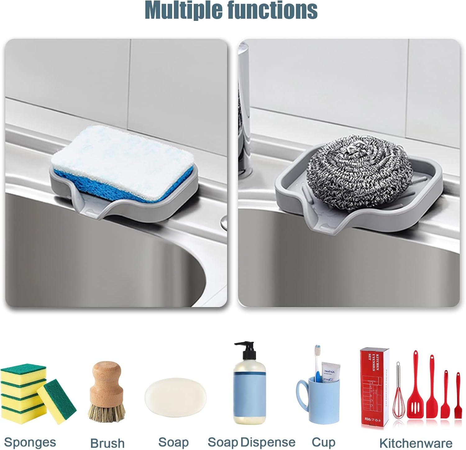 XIACIBDUS 2PCS Silicone Soap Holder for Kitchen Sink and Counter