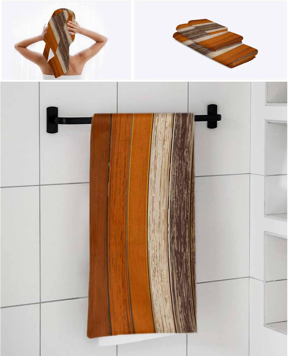3 Piece Farmhouse Burnt Orange Bath Towel Set with Hand Towel and Washcloth