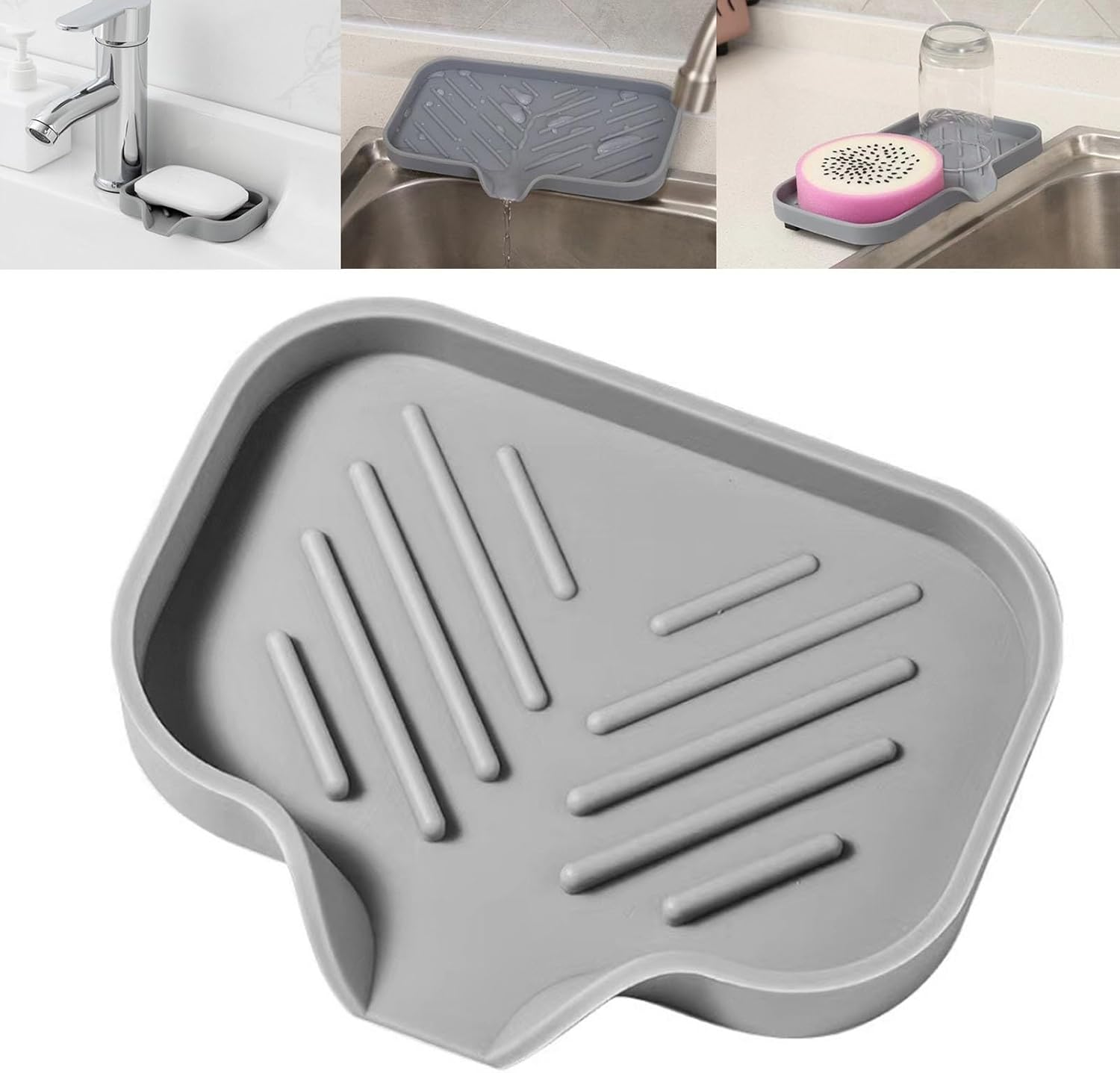 Silicone Soap Drainer with Drain Gray S