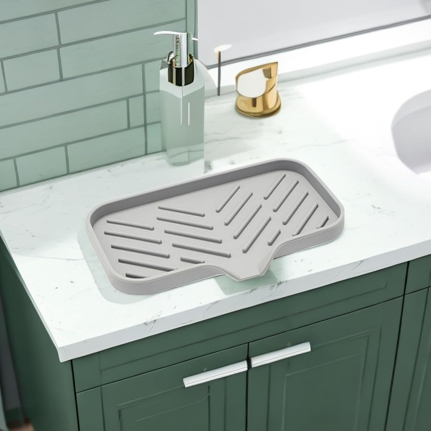 Drain Mat Silicone Soap Dish Anti-Skid Grey Small
