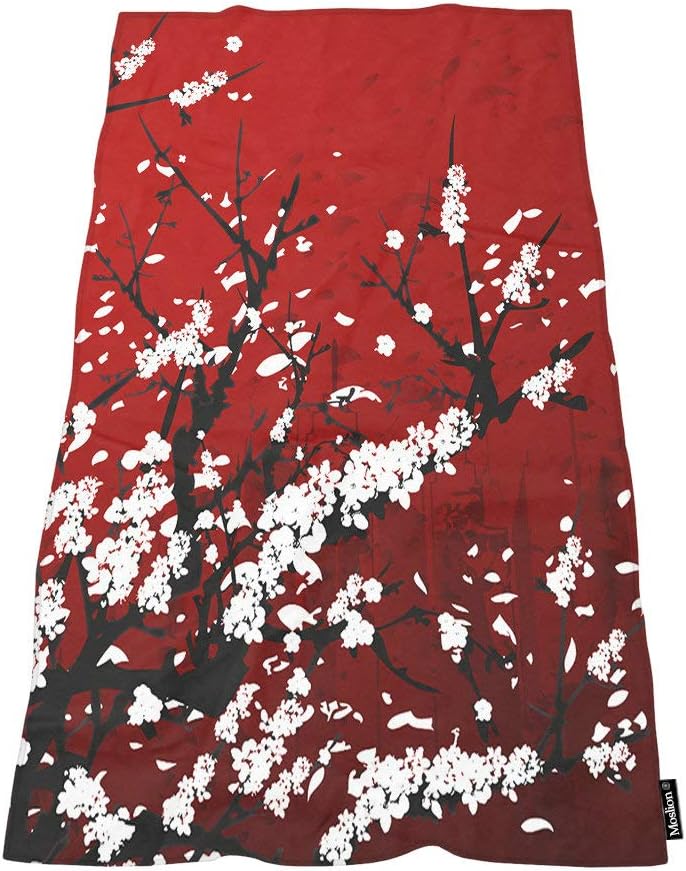 Moslion Comfy Bath Towels Japan Cherry Art Soft 64x32 Inches