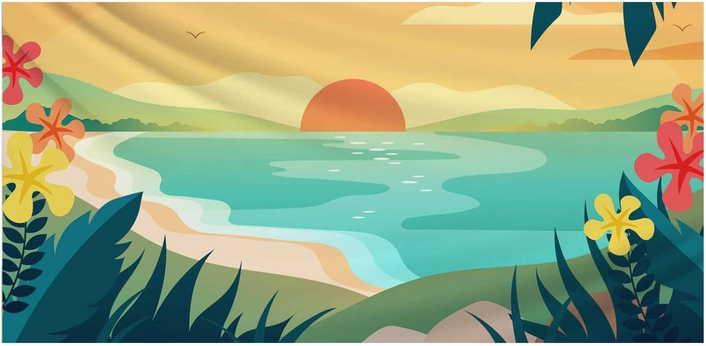 Beach Towel Microfiber with Sun and Sunset Pattern