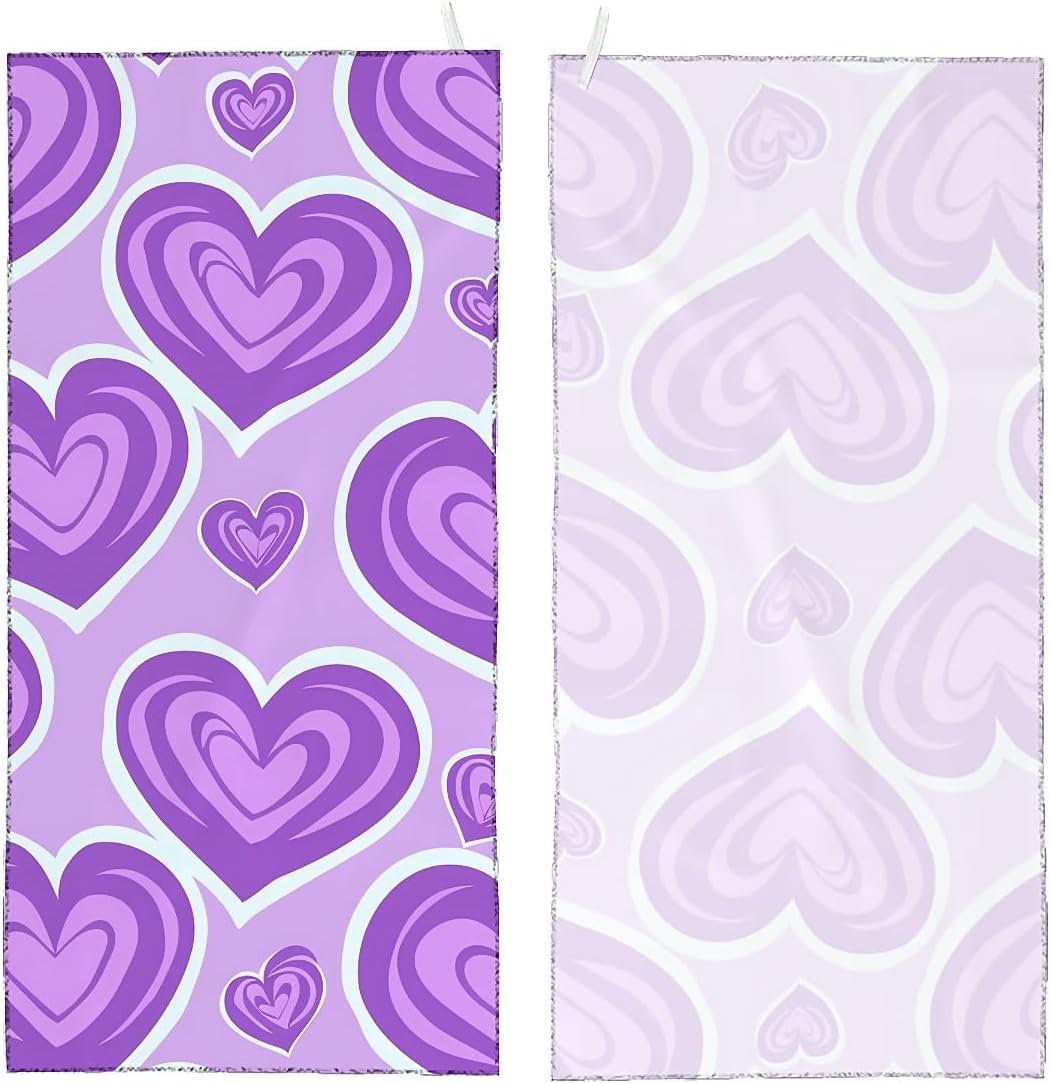 Cute Purple Heart Fluffy Oversized Beach Towel 32x64 Inch