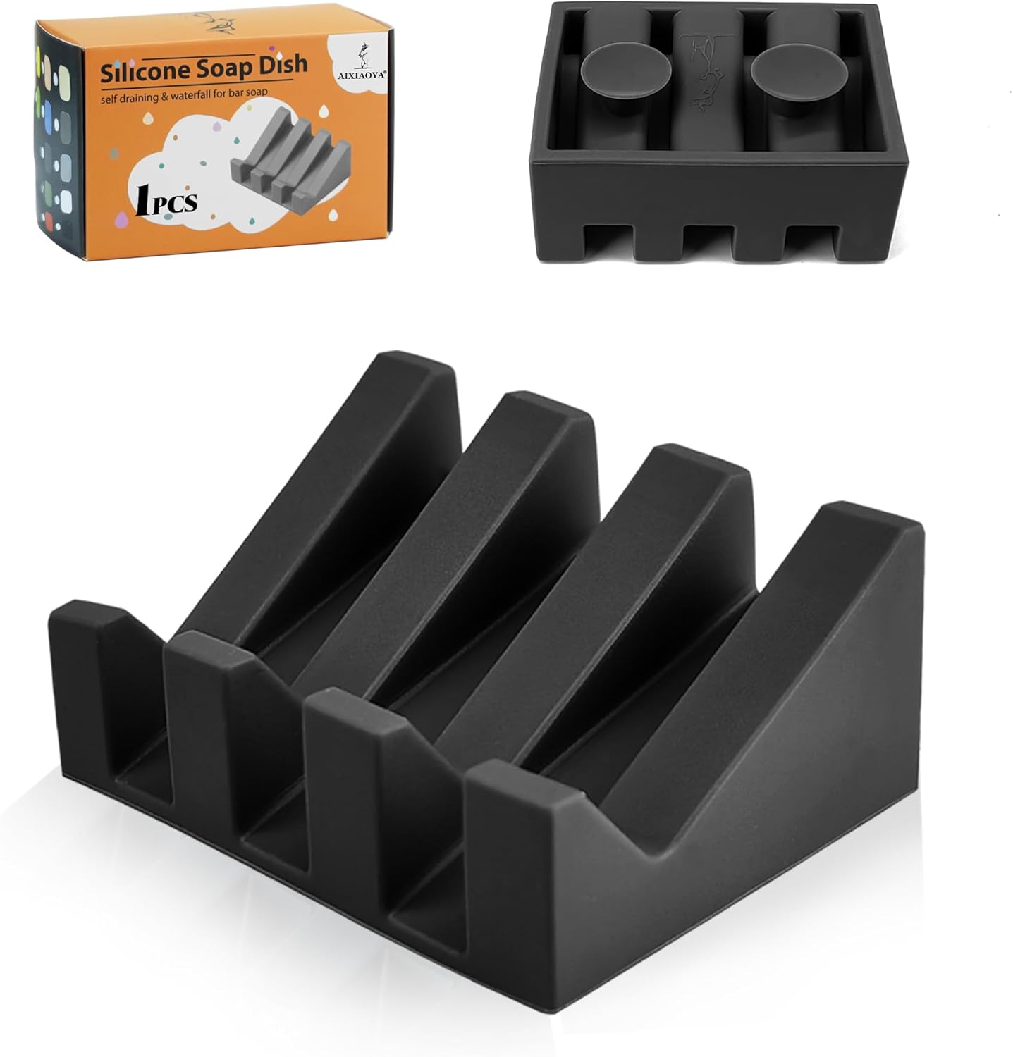 AIXIAOYA Silicone Soap Dish with Drain and Double Suction Cups 1